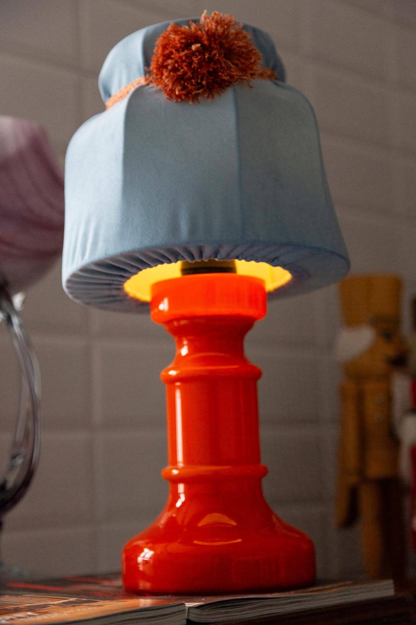 Orange and blue ceramic table lamp with velvet, Italy, 1960s