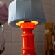 Orange and blue ceramic table lamp with velvet, Italy, 1960s