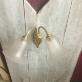 Double wall lamp in bronze and tulips in frosted glass