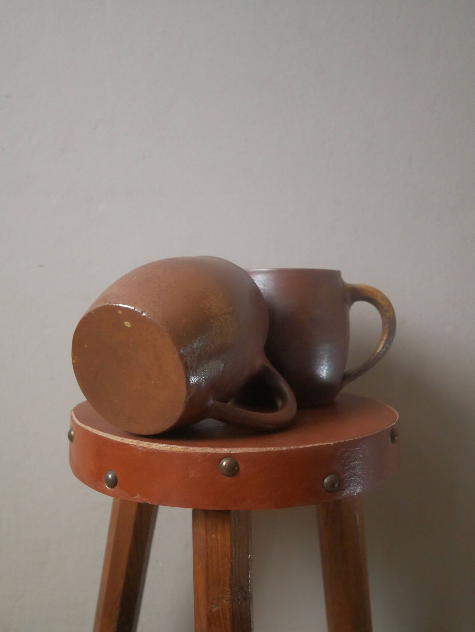 Vintage stoneware ceramic mugs handcrafted Scandinavian country decoration tea cups
