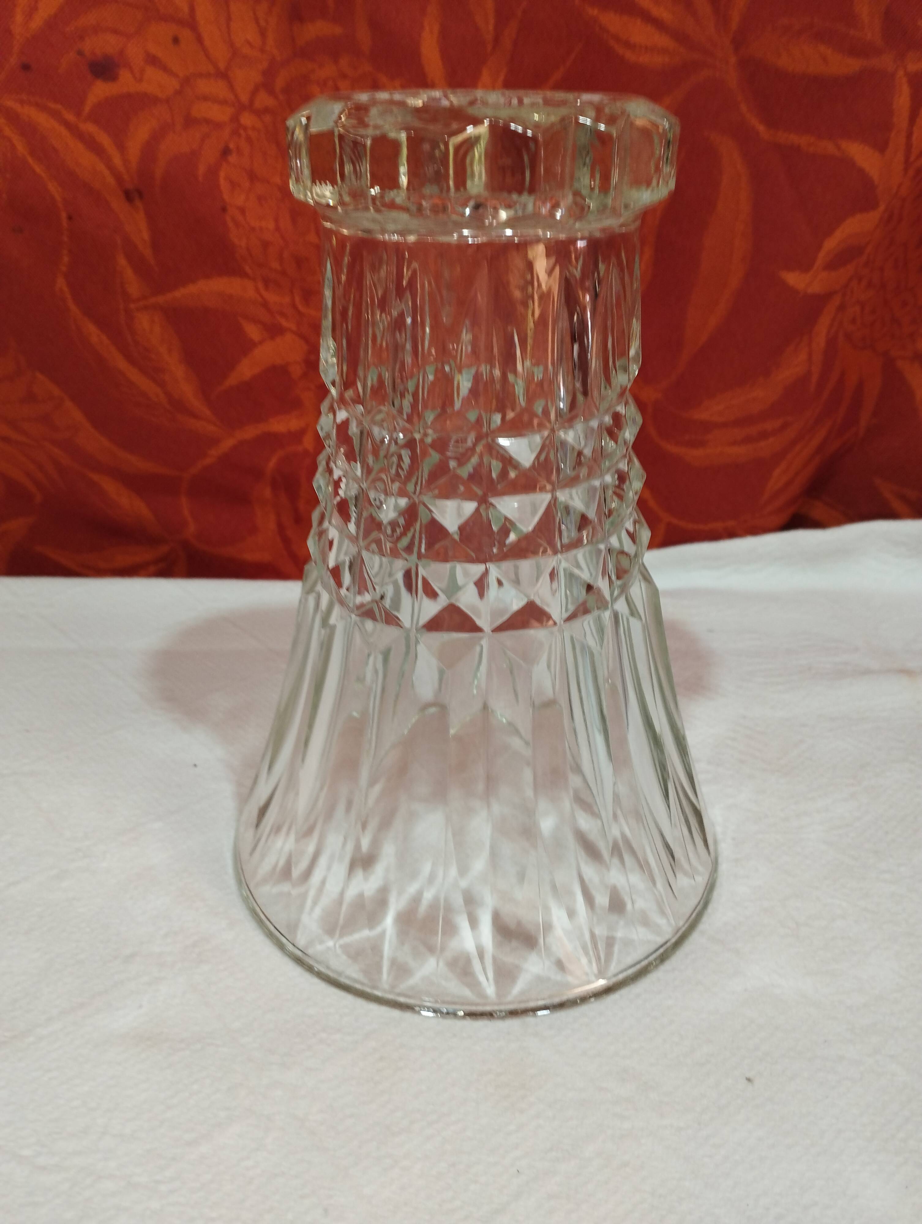old art deco flared glass vase - diamond point decoration height 20cm
