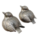 Duo of salt shaker and pepper in the shape of a bird in silver metal and its basket