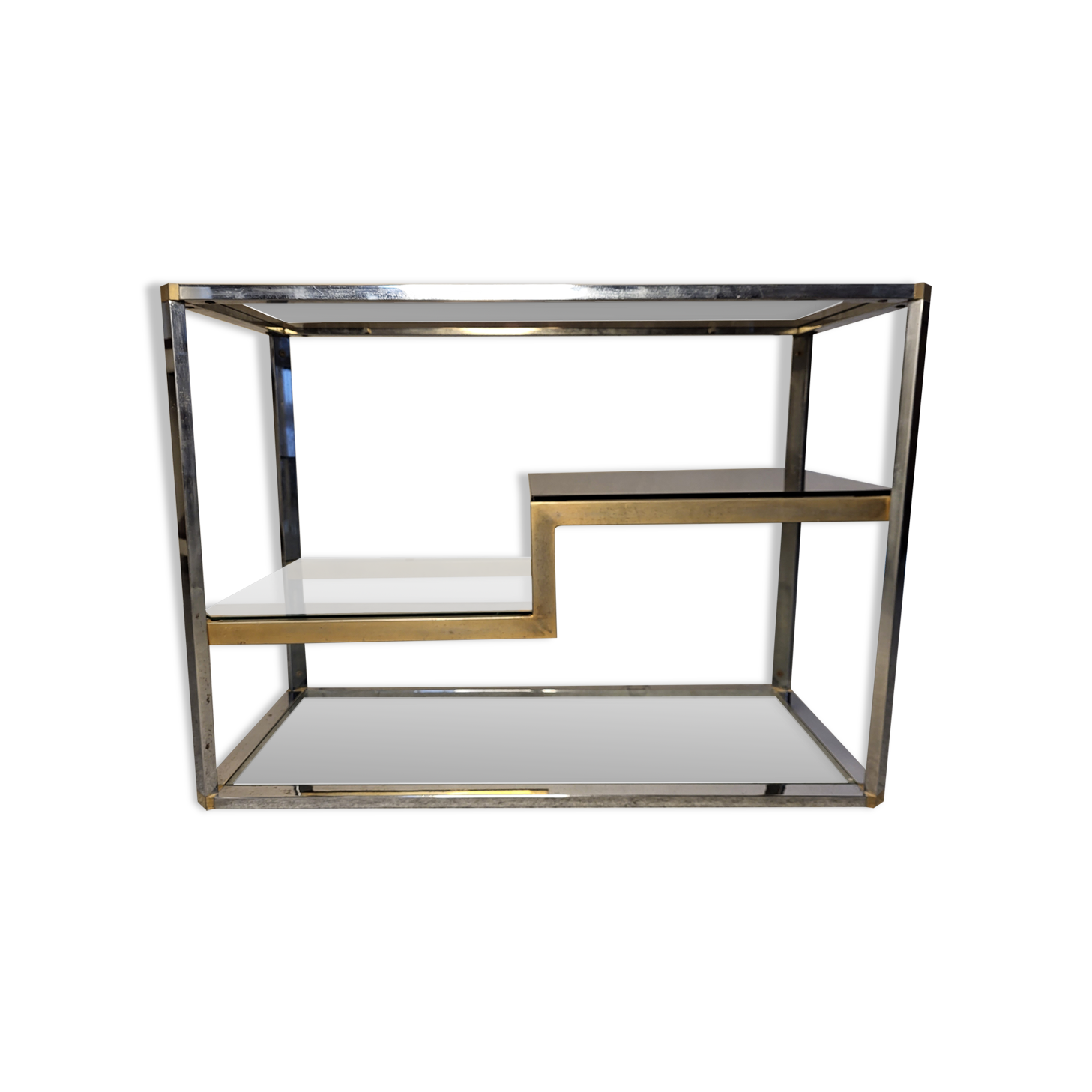 Showcase shelf 70s metal & smoked glass