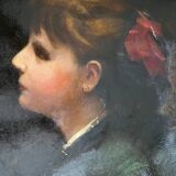 HST painting "Portrait of a young woman with a red bow" 19th century for restoration