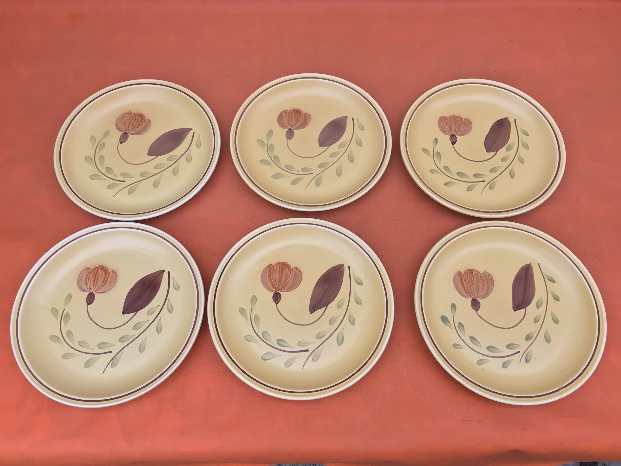 1960s 6 flat plates Ateliers du Revernay France (Digoin Saône-et-Loire) Matte stoneware