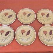 1960s 6 flat plates Ateliers du Revernay France (Digoin Saône-et-Loire) Matte stoneware