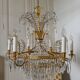 Empire style pagoda chandelier in gilded bronze with crystal pendants