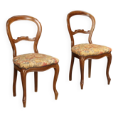Paire de chaises anciennes Louis-Philippe en noyer et tissu, Italie, XIXe siècle