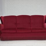 1960s, Danish 3-seater curved sofa, red furniture velour