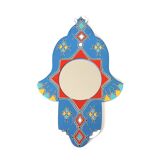 Moroccan painted wooden mirror in the shape of a hand, 1970s