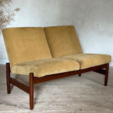 Vintage yellow velvet Scandinavian bench
