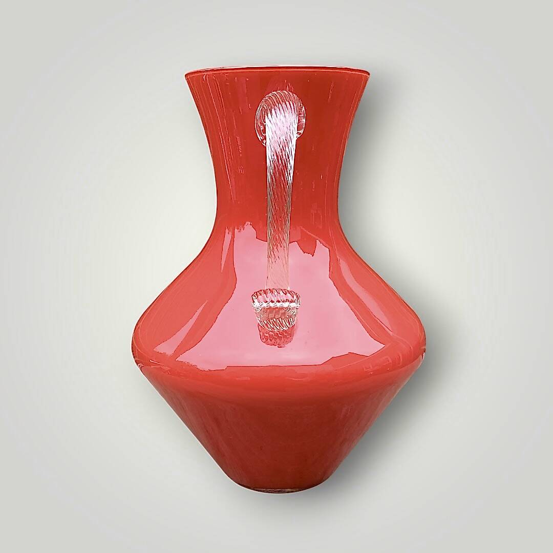 Coral red Provence opaline pitcher vase - 1960s