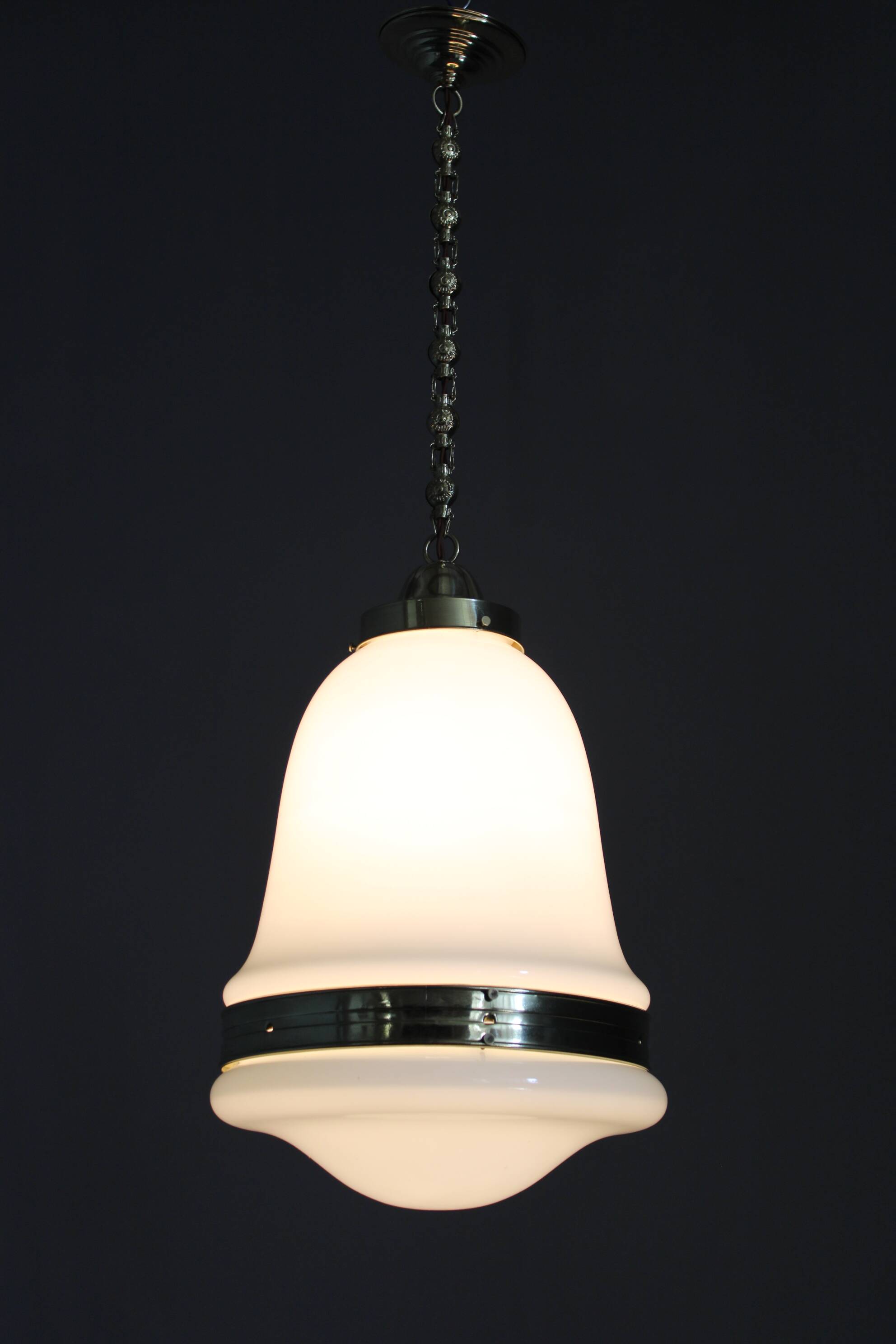Peter Behrens “Luzette” Art Deco opaline glass pendant, Germany, 1930s