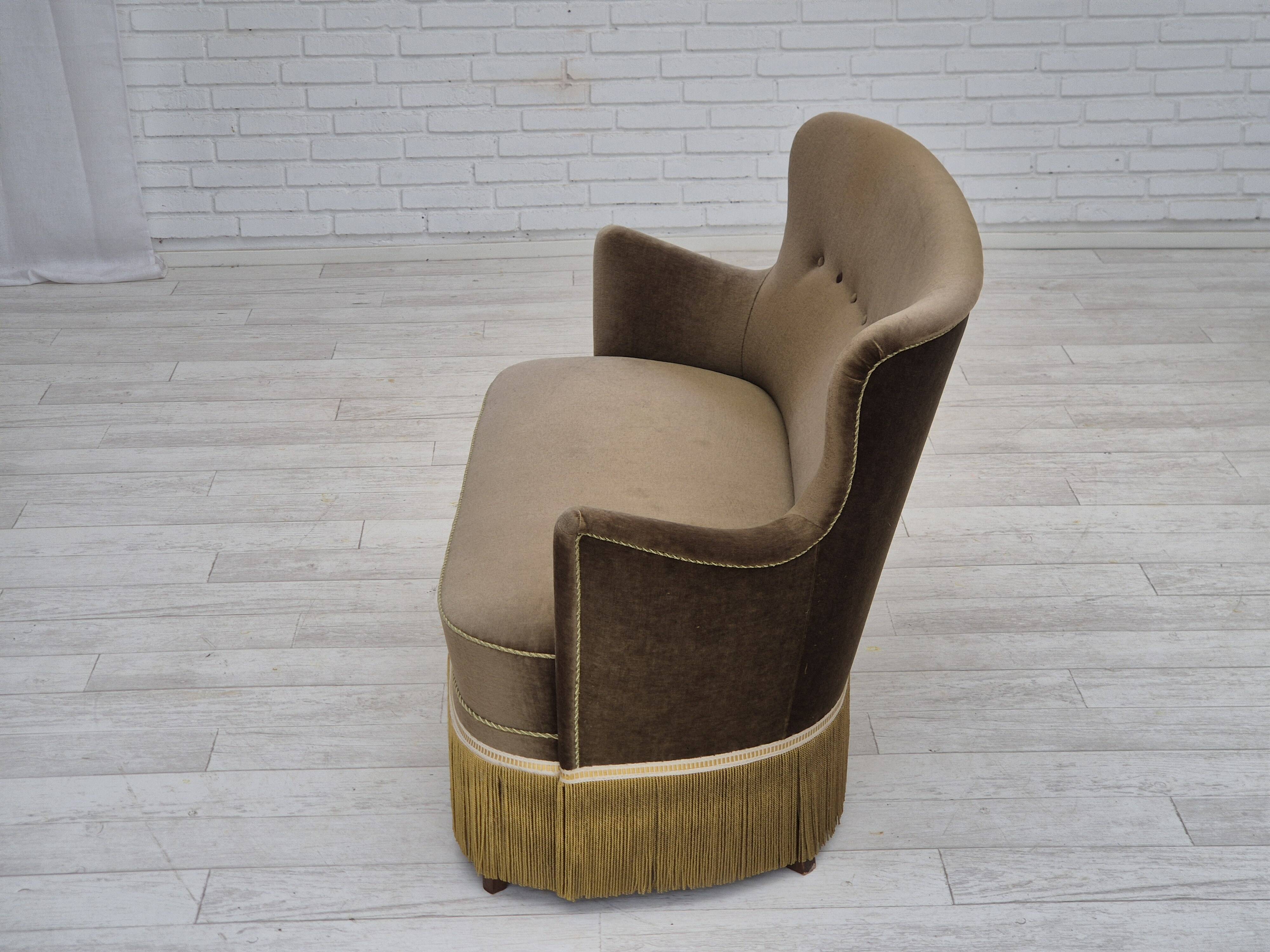 1960s, Danish 2-seater sofa, green furniture velour, original condition.