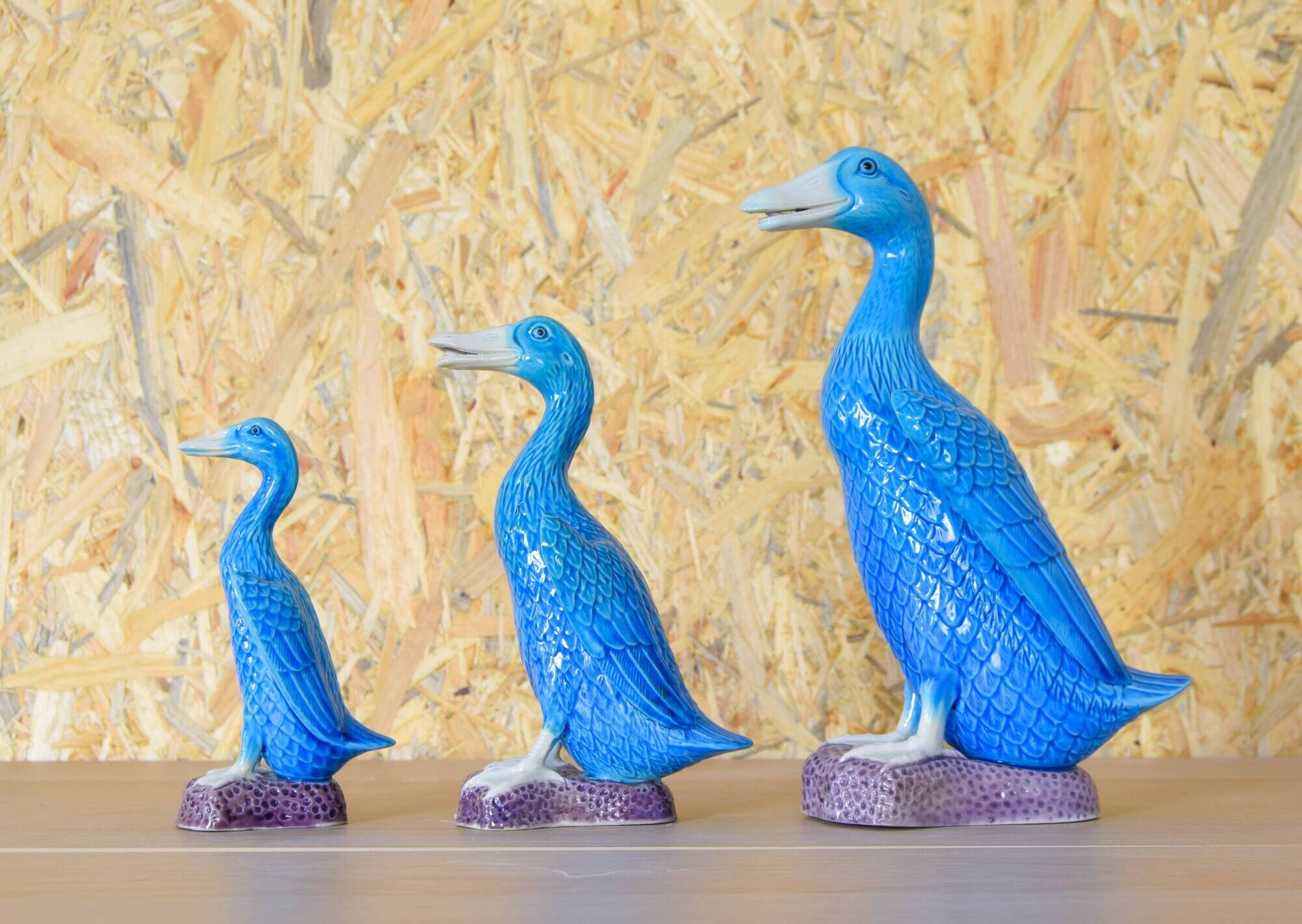 Set of three mid-century turquoise ducks, Chinese porcelain, 1950s