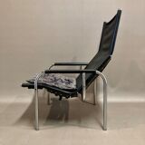 Pair of reclining relax armchairs black leather design 1960