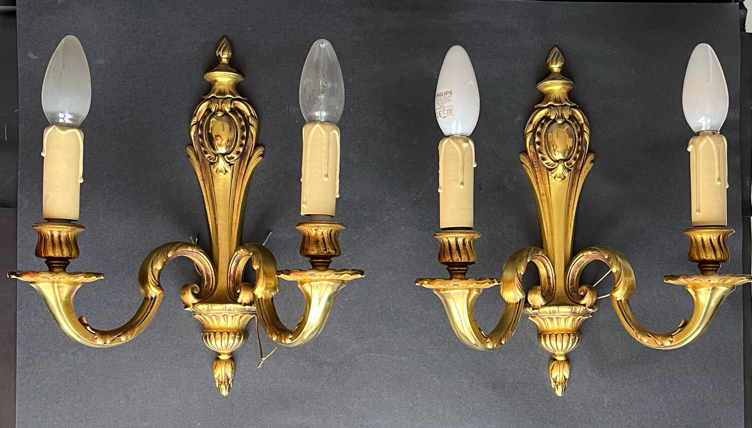 Pair of gilded bronze sconces