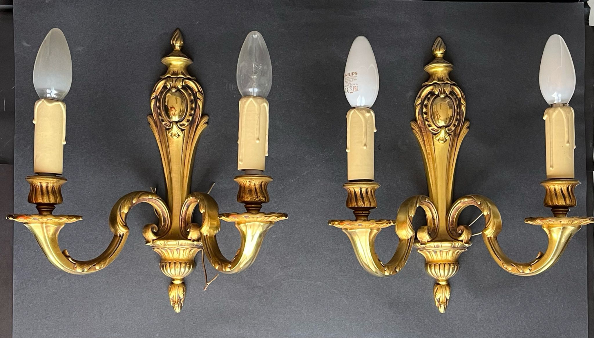 Pair of gilded bronze sconces