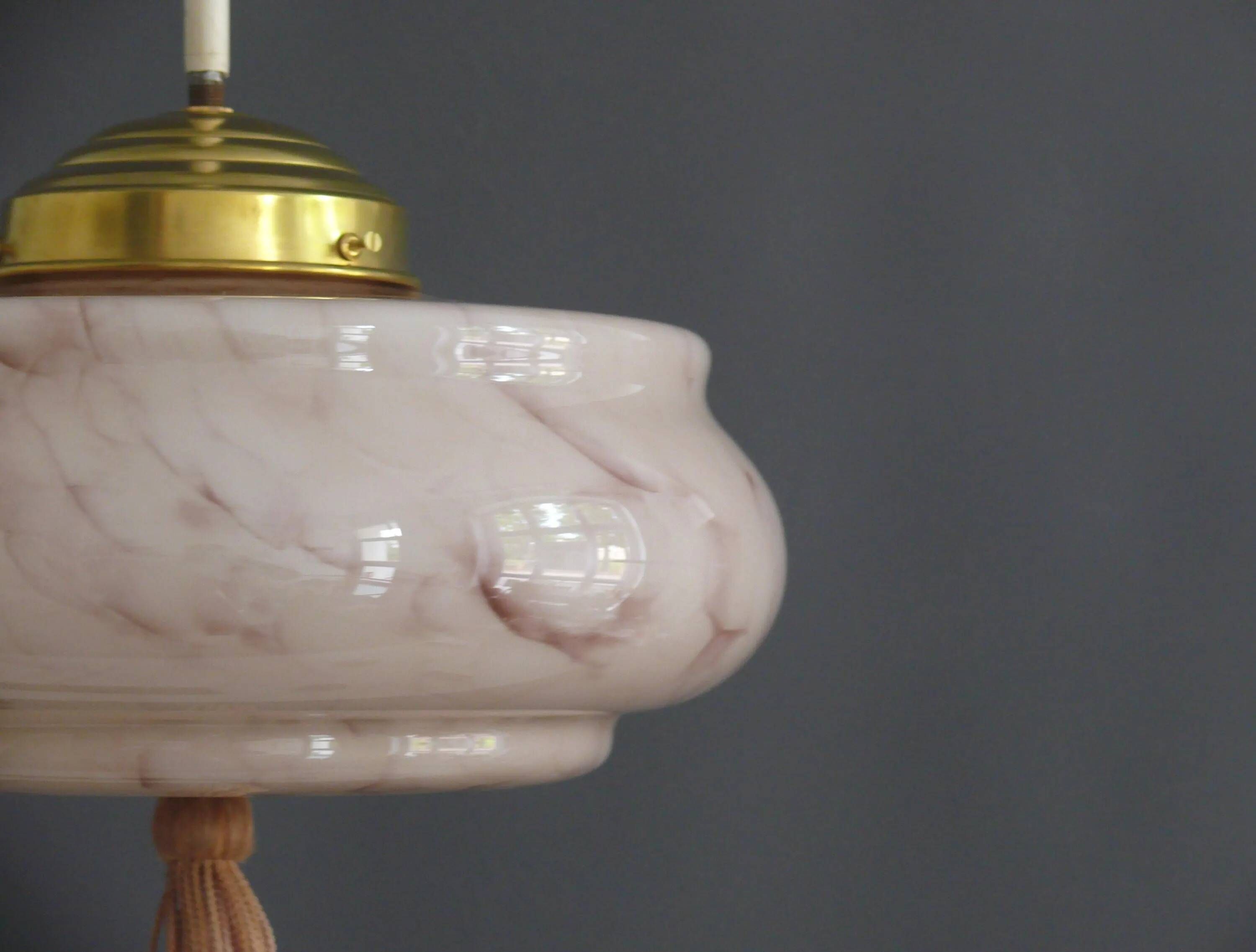 Art Deco Stab-Pendant Light with Marbled Glass Shade, Germany 1930s