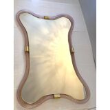 Scenographic Pink and Gold Mirror With Torchon Glass