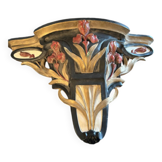 Art nouveau console in polychrome plaster