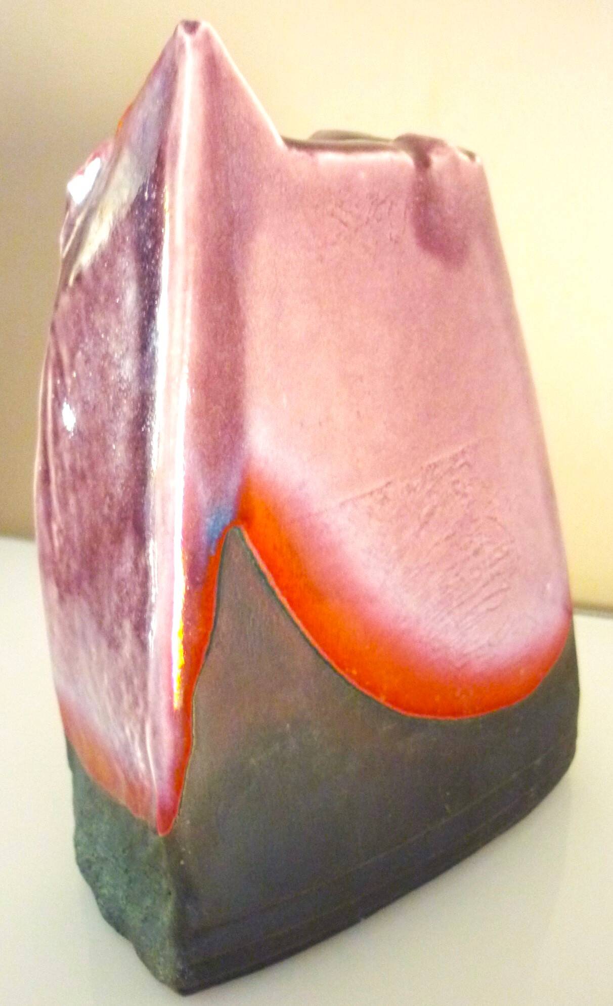 Raku ceramic vase, brutalist, gilded, design by Tony Evans