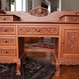Vintage Vanity Desk, unique hand carved, Chiang Mai teak wood
