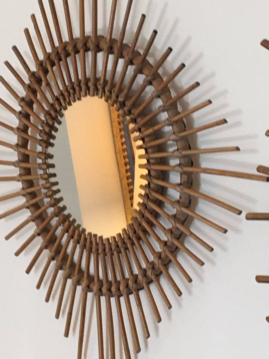 Set of 3 Rattan and Bamboo Mirrors, 1950s/60s