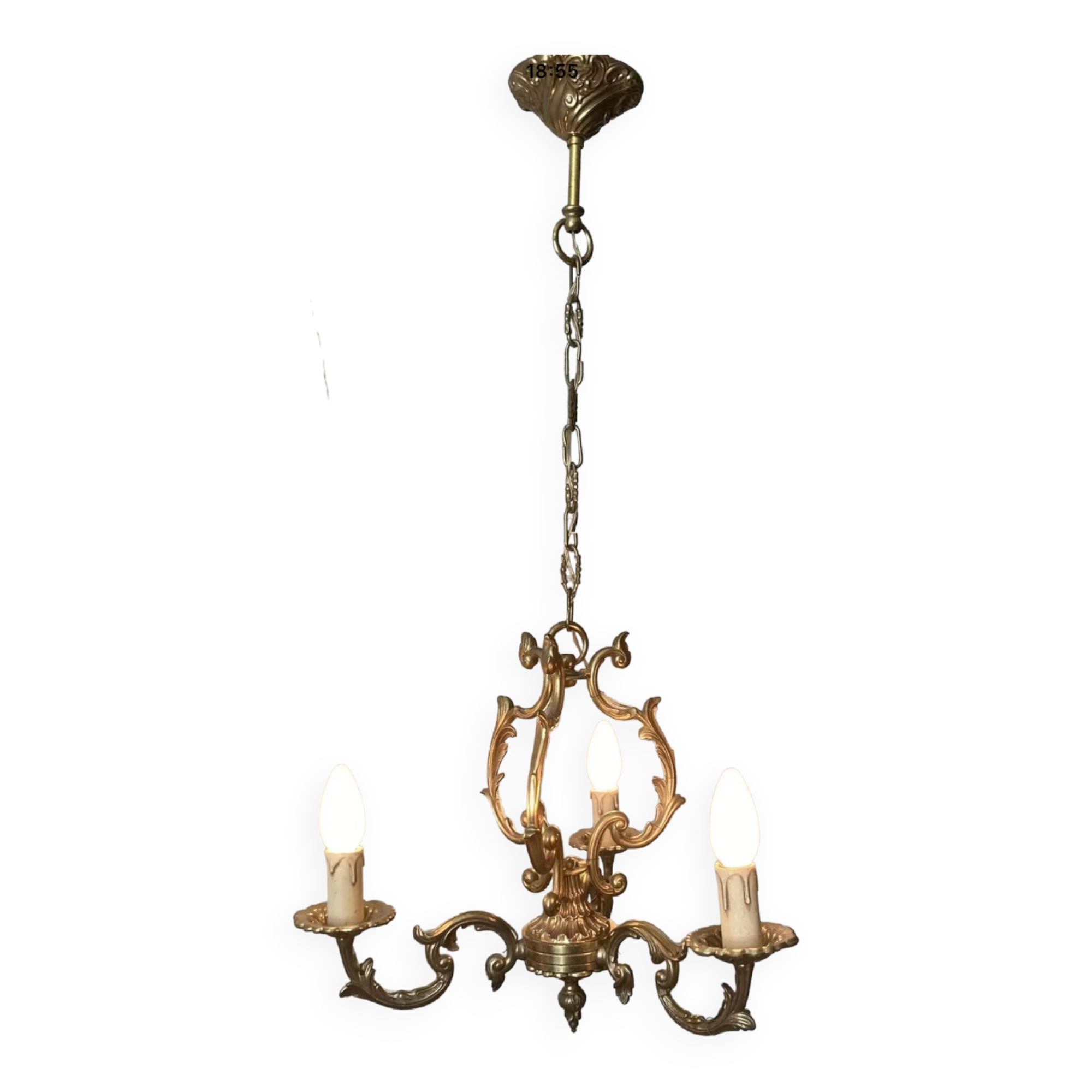 Louis XV cage chandelier gilded bronze with 3 lights twentieth era