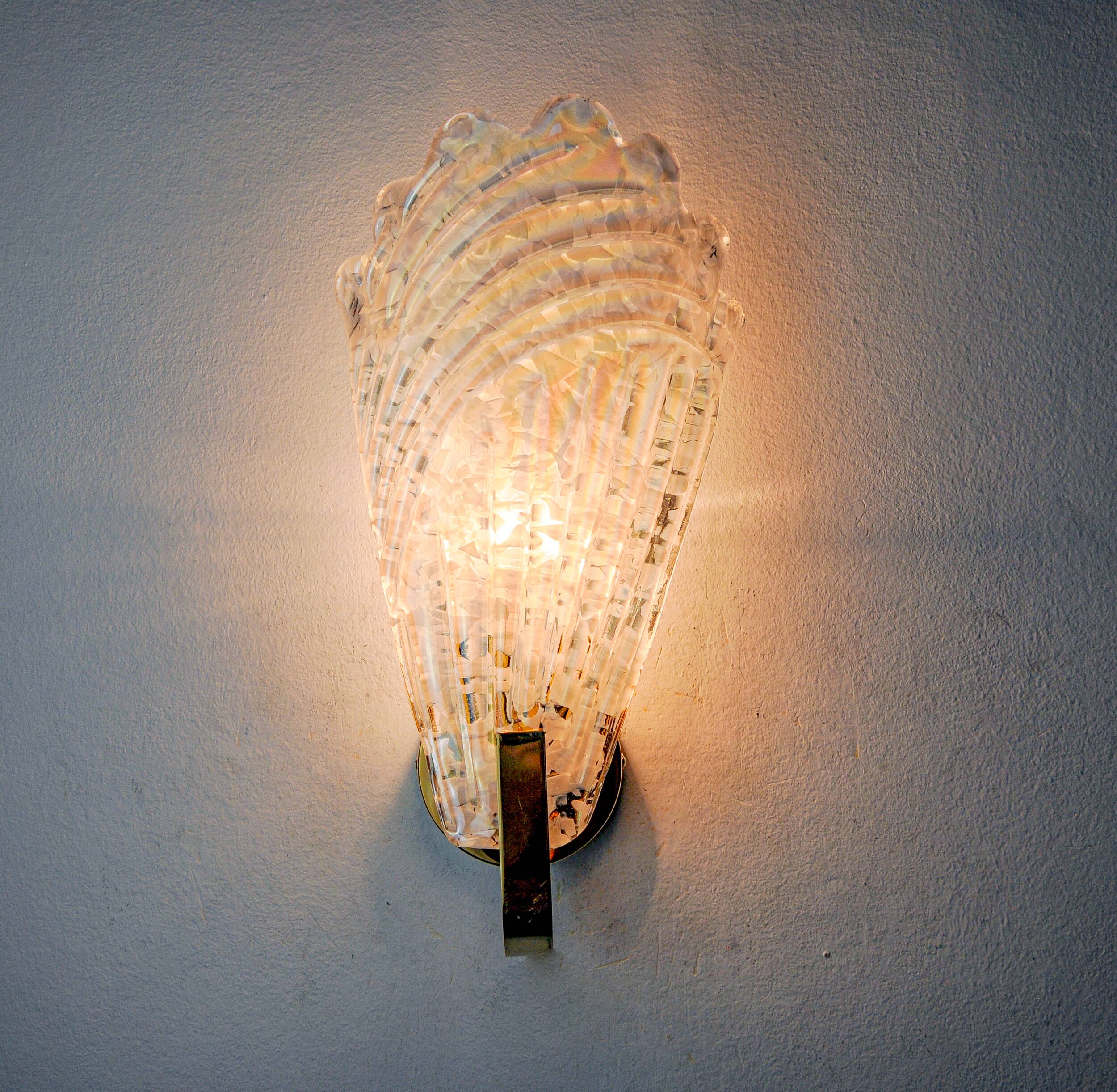 Frosted leaf wall lamp, Murano glass, Italy, 1970