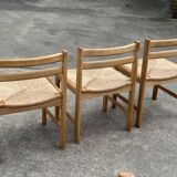 Vintage dining chairs set of 6 oak and rattan design minimalist design