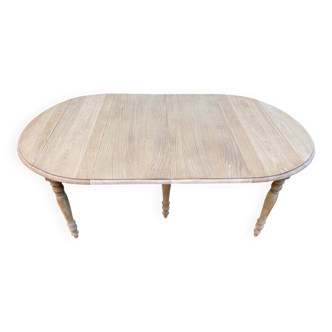 Renovated Louis Philippe round extendable dining table with leaves, 105cm.