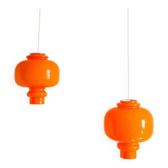 Pair of orange pendant lights by Hans-Agne Jakobsson, 1960