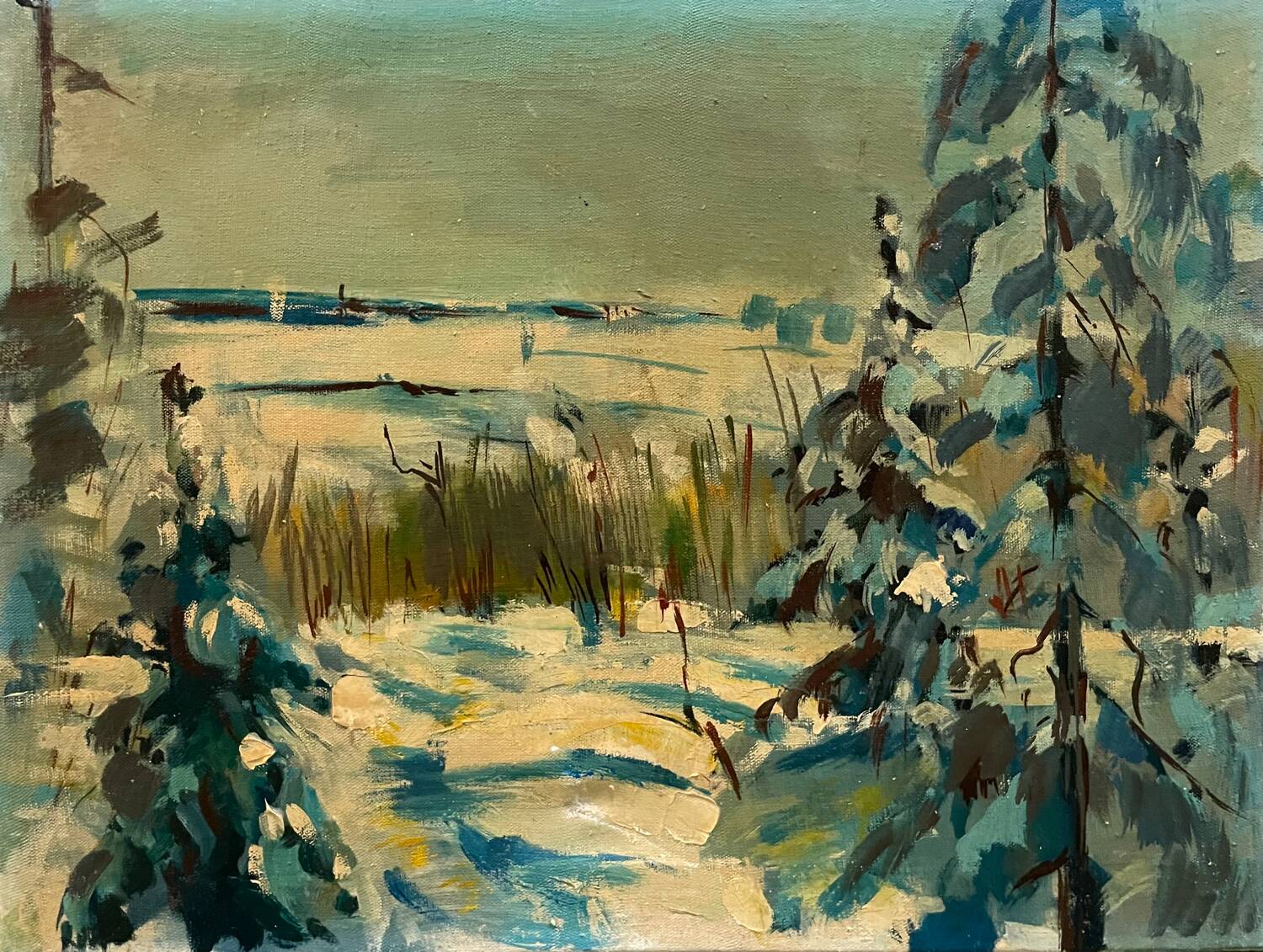 Tableau paysage de neige XXe