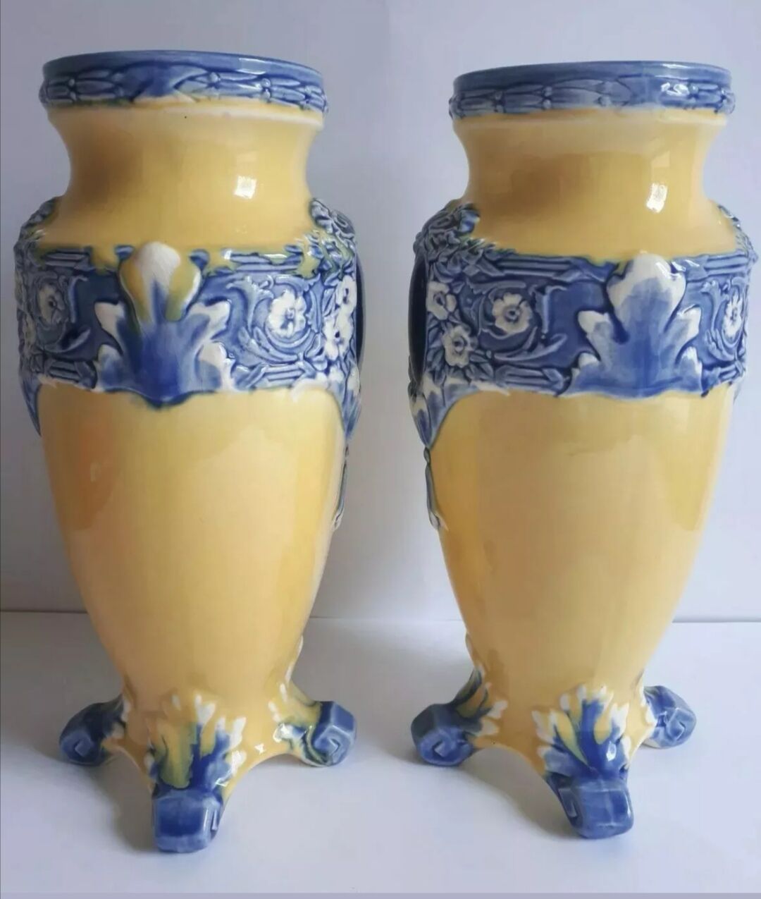 Pair of vases barbotine medallions