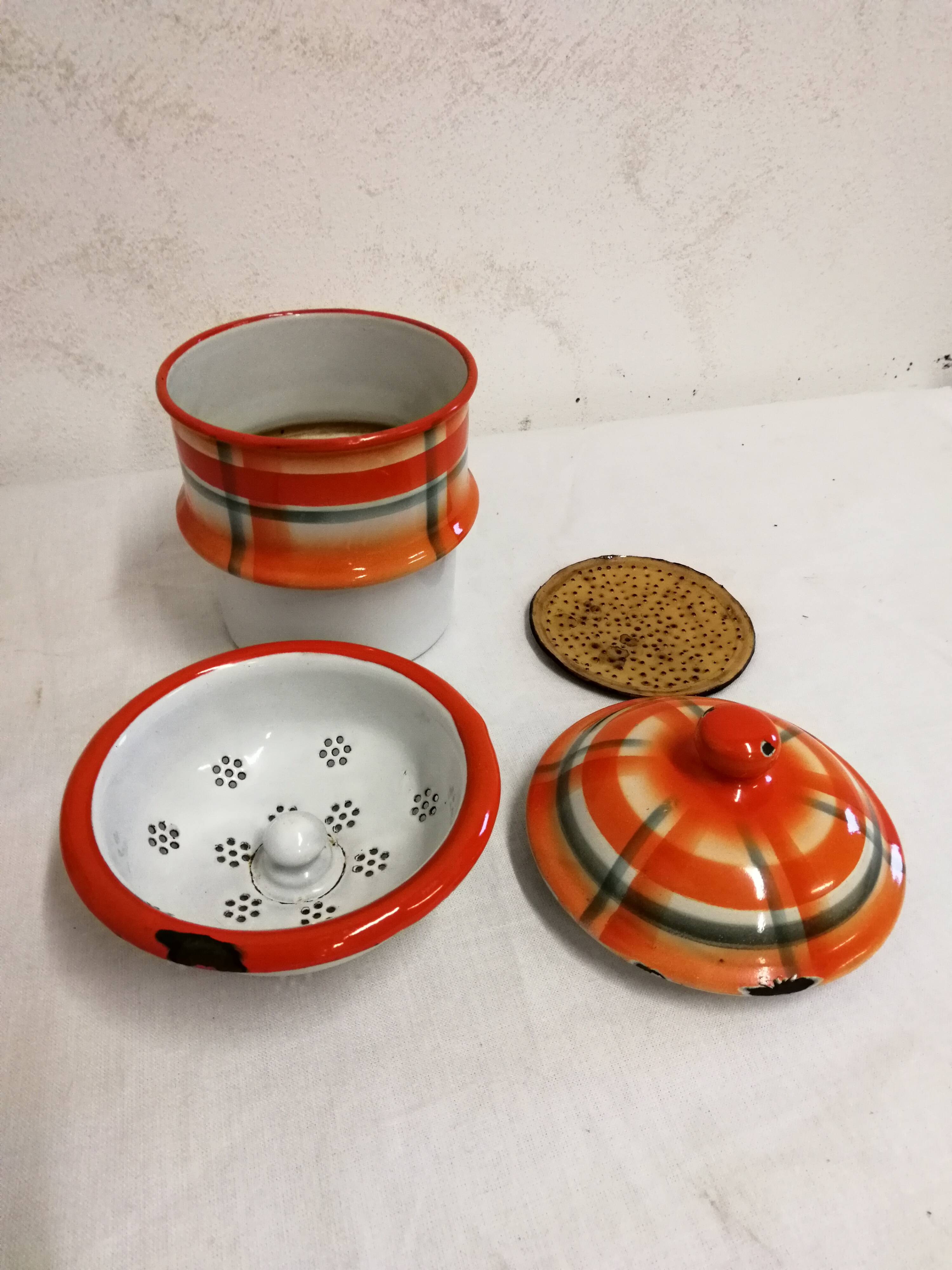 Old Vintage Orange Enameled Coffee Pot