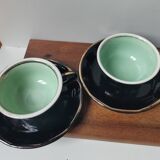 Set of 4 vintage bar cups and saucers black green and gold ets leveille mabit paris