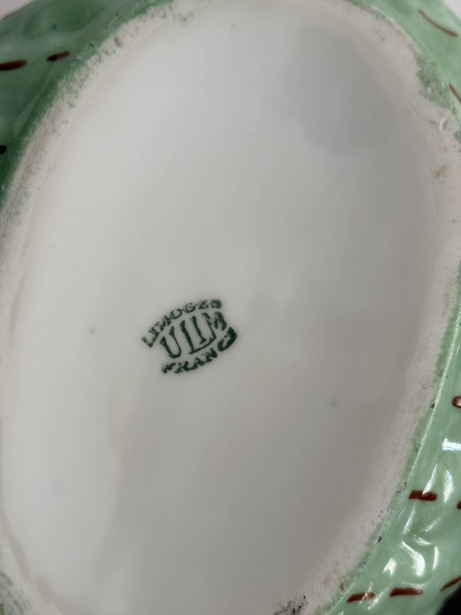Vintage Mid 20th Century Limoges ULM Porcelain Basket with Handle