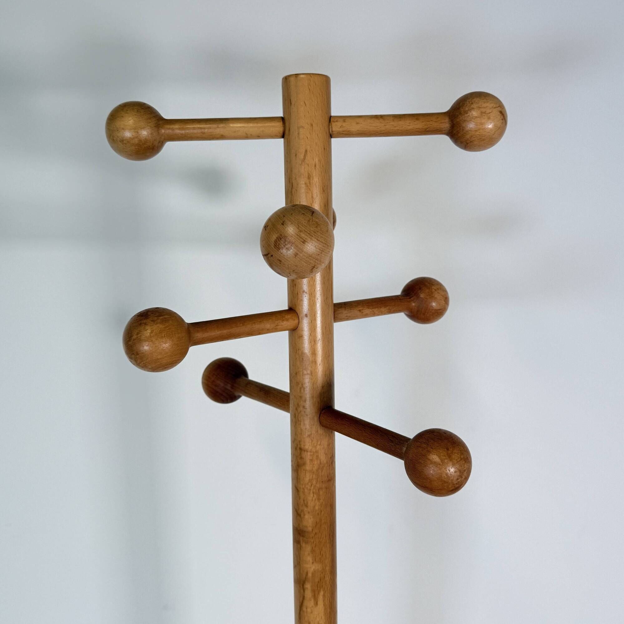 Vintage Postmodern Solid Beechwood Coat Stand – 1970s / 1980s