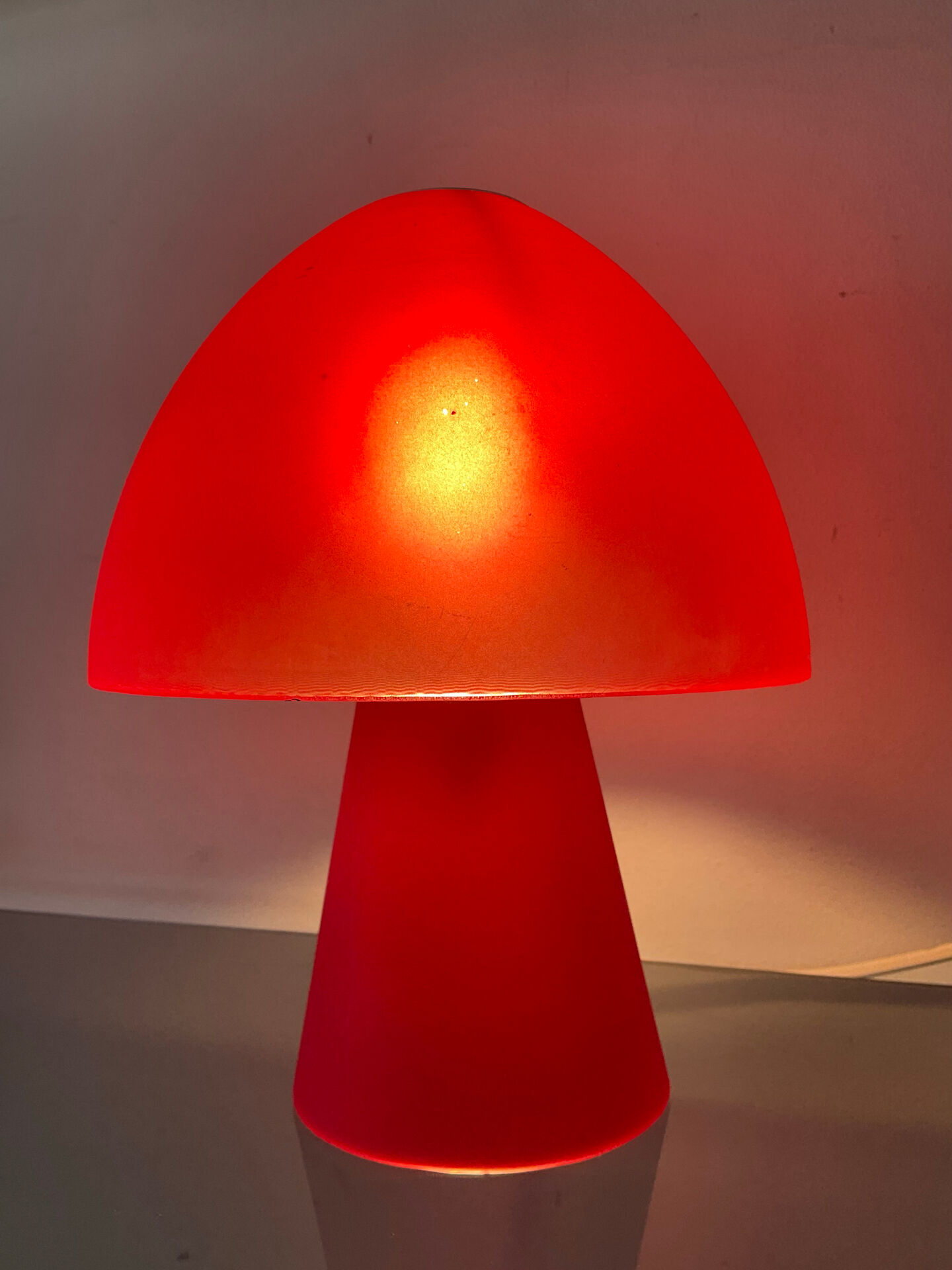 Vintage red glass mushroom lamp