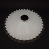 French Frilled Glass Pendant Shade White Opaline Glass Clear Scalloped Edge