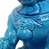 Large Temple Lion Statues Foo Dogs Blue Porcelain 25cm