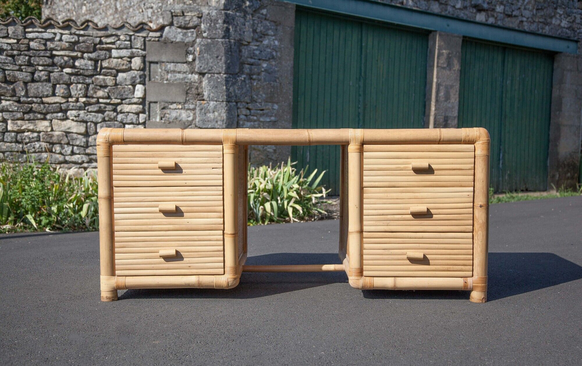 Bamboo desk, large drawer desk with chair, storage, bamboo furniture, interior decoration
