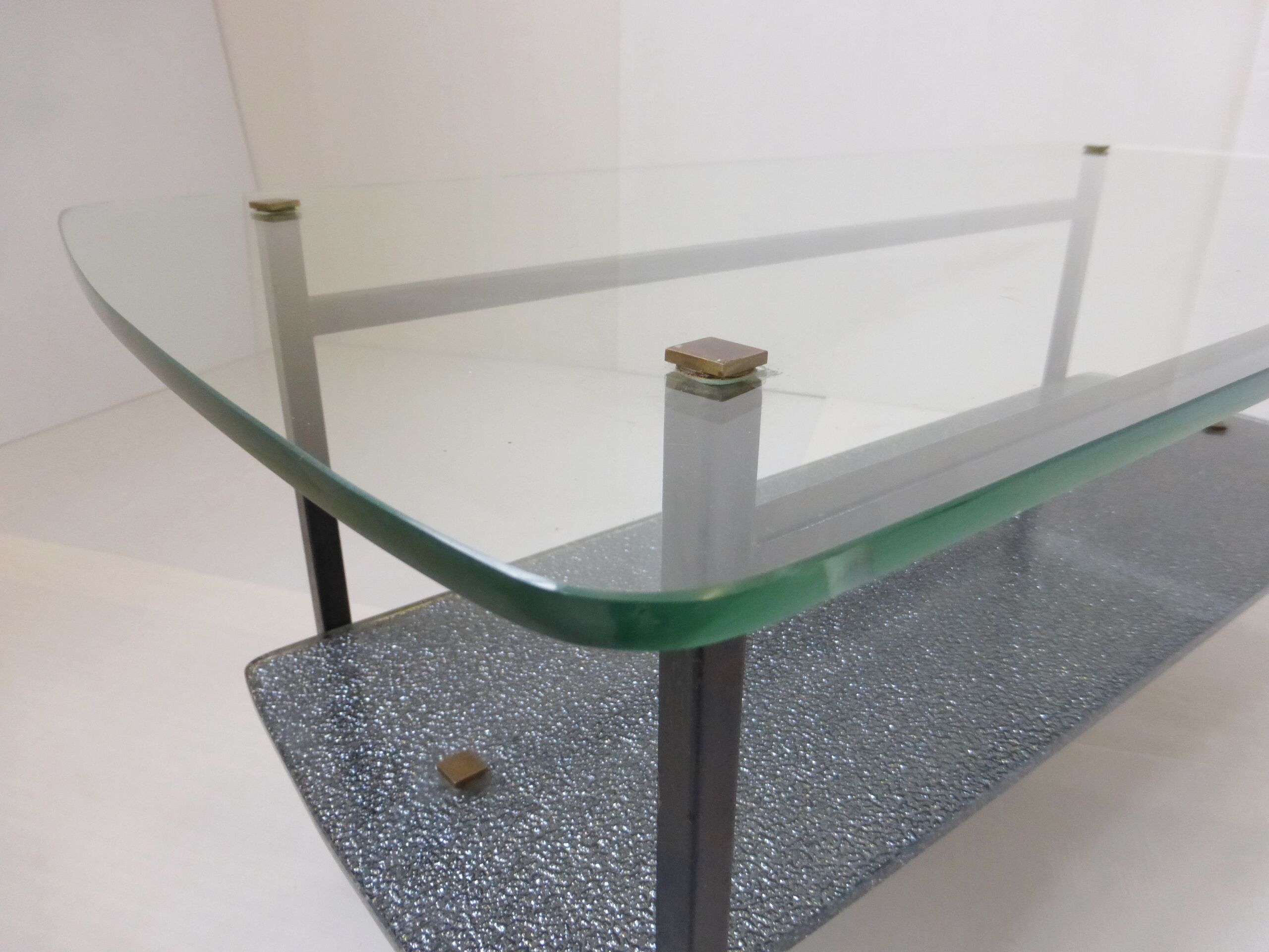 Table low 1950 metal double glass vintage 50's rockabilly coffee table