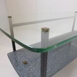 Table low 1950 metal double glass vintage 50's rockabilly coffee table