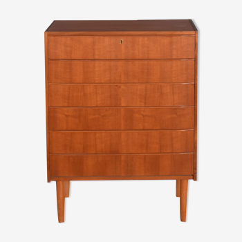 Restored tall teak 1960s danish retro chest of drawers