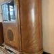 Half-moon buffet with display cabinet in Louis XVI style, marquetry with marble top.