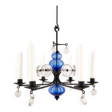 Art glass and wrought iron candelabra chandelier by Erik Höglund for Boda, Sweden 1960's