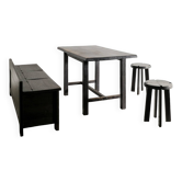 French Mid Century Black Wooden Ebonized Cabin Dining Set, 1950s