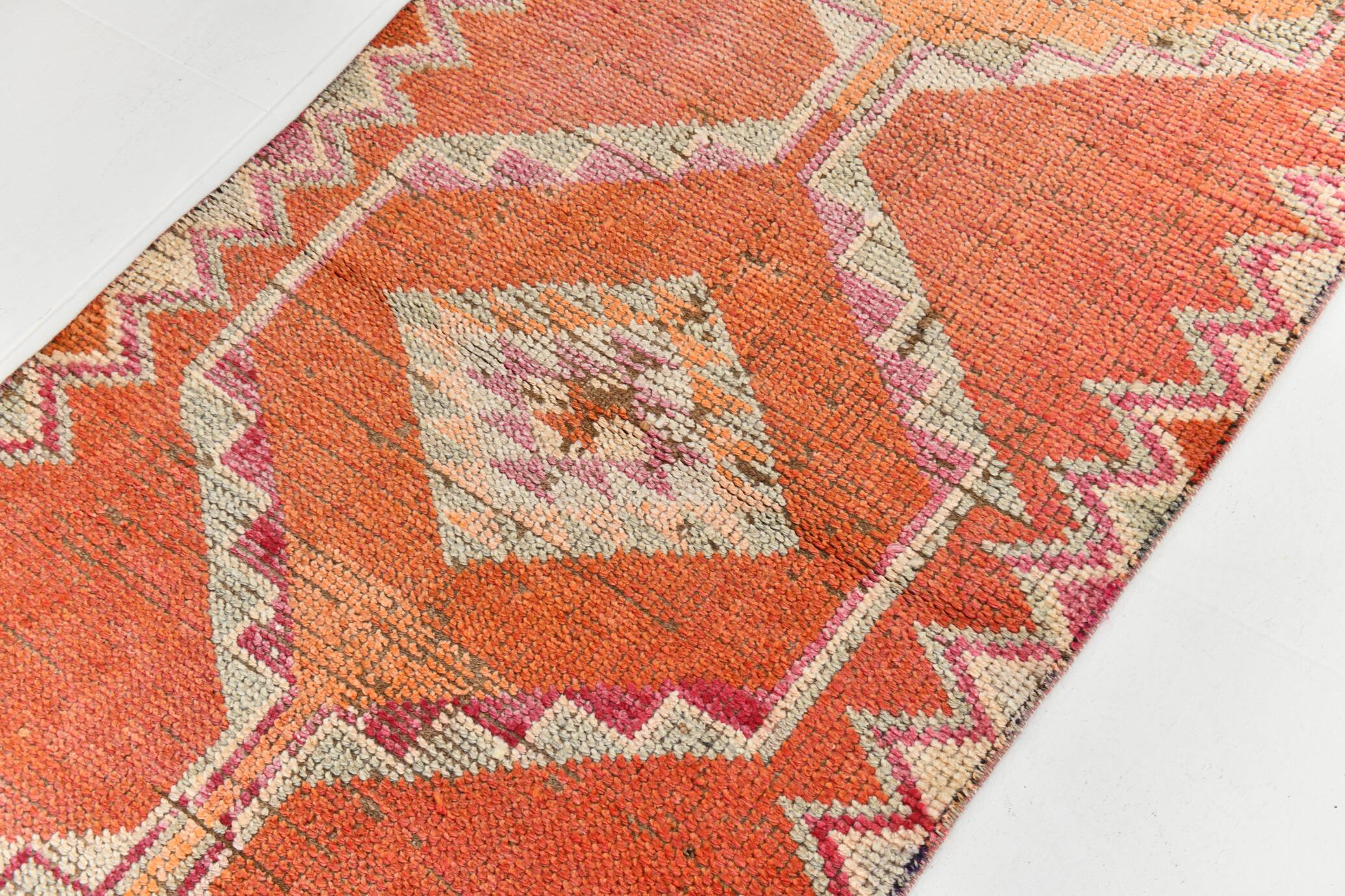 3x11 Runner Coral Red Vintage Runner Rug, Wool Corridor Rug, 94x329Cm